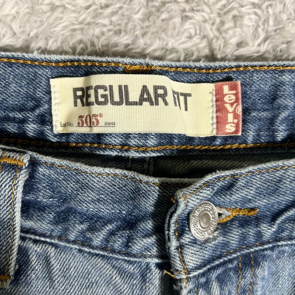Levis 505 Regular Fit Jeans Light Wash Denim Mens W34 Distressed Straight Leg